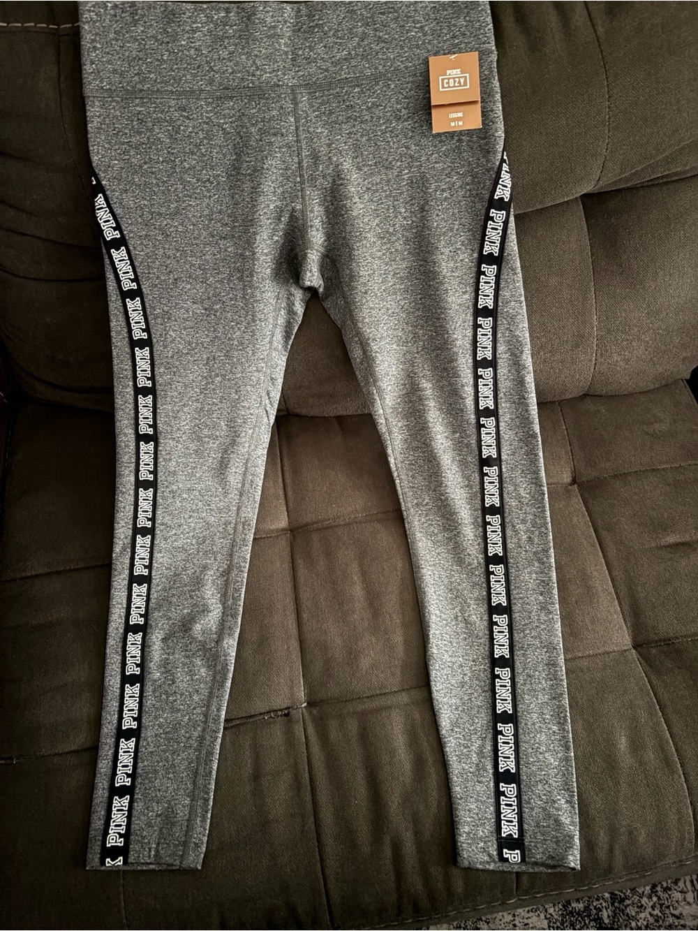PINK Victoria's Secret Gray Logo Side-Stripe Women Leggings